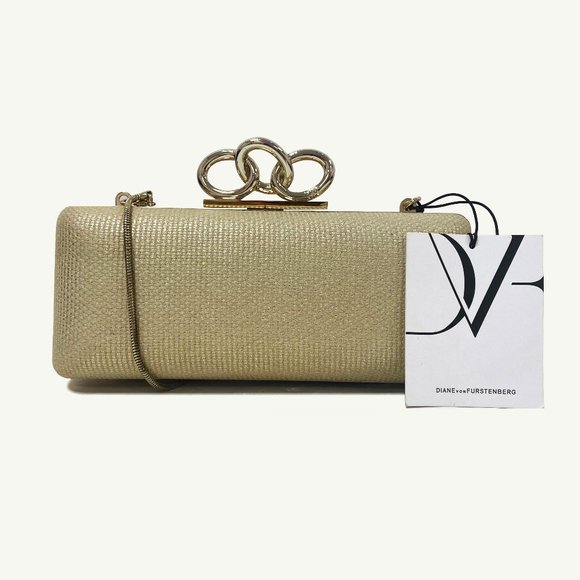 DVF Sutra Gold Metallic Miniaudiere Canvas Clutch - Picture 1 of 11